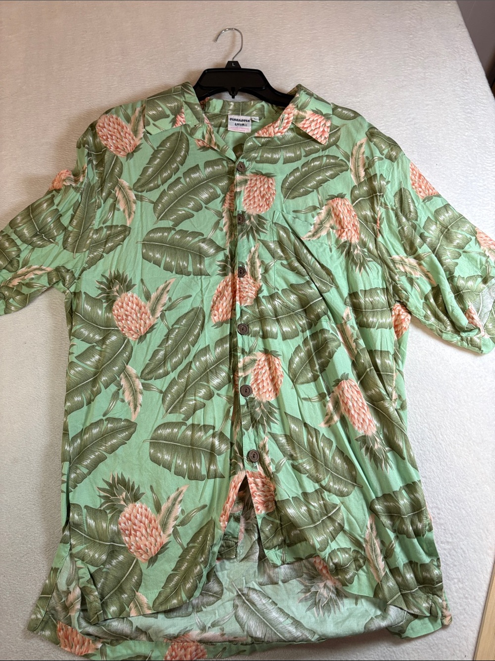 Tropical Pineapple Short-Sleeve Button-Down Shirt - Mint Green